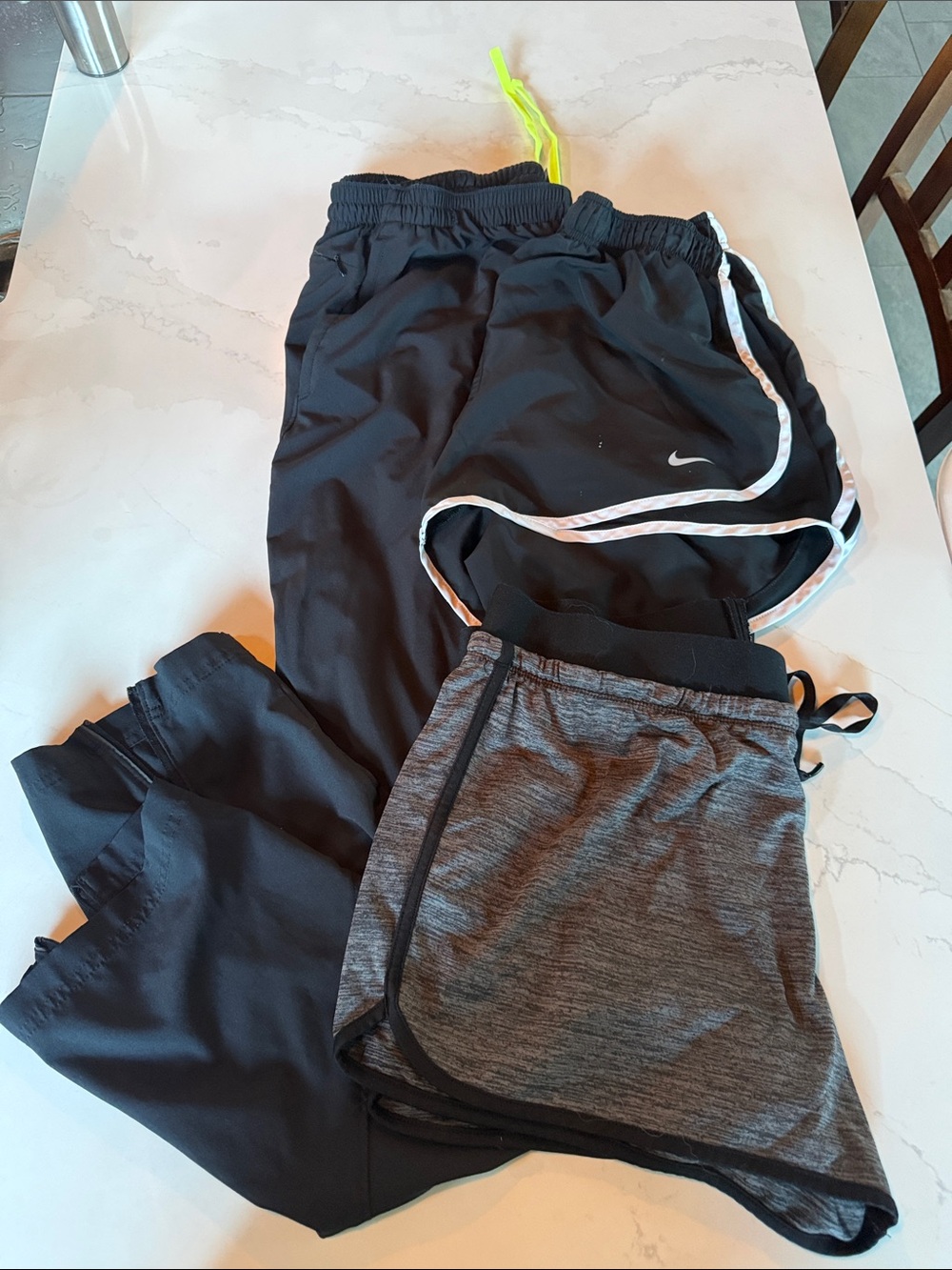 Nike Women's Black Athletic Shorts with Gray Liner and Neon Drawcord